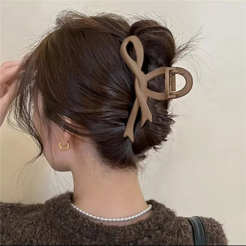 13CM Matte Hair Clips Vintage Ribbon Bow Hair Claws Crab Headwear Hairpins Shark Ponytail For Women Hair Accessories Barrettes