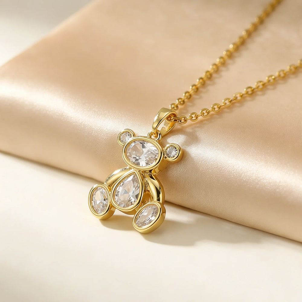 Delicate Cute Pink Zircon Bear Pendant Necklace for Women Girl, Stylish Animal Neckla alternate view