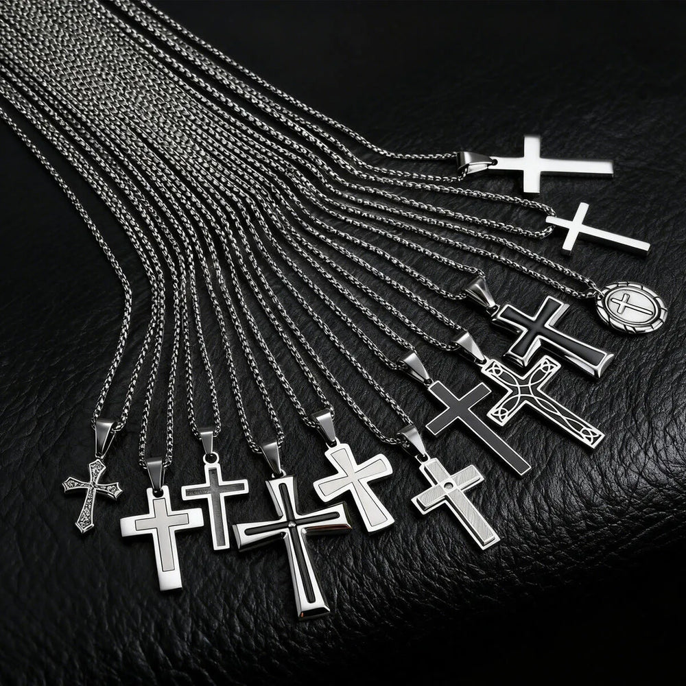 Plain Cross Necklace for Men and Boys | Stainless Steel Silver Tone Religious Jewelry lifestyle view