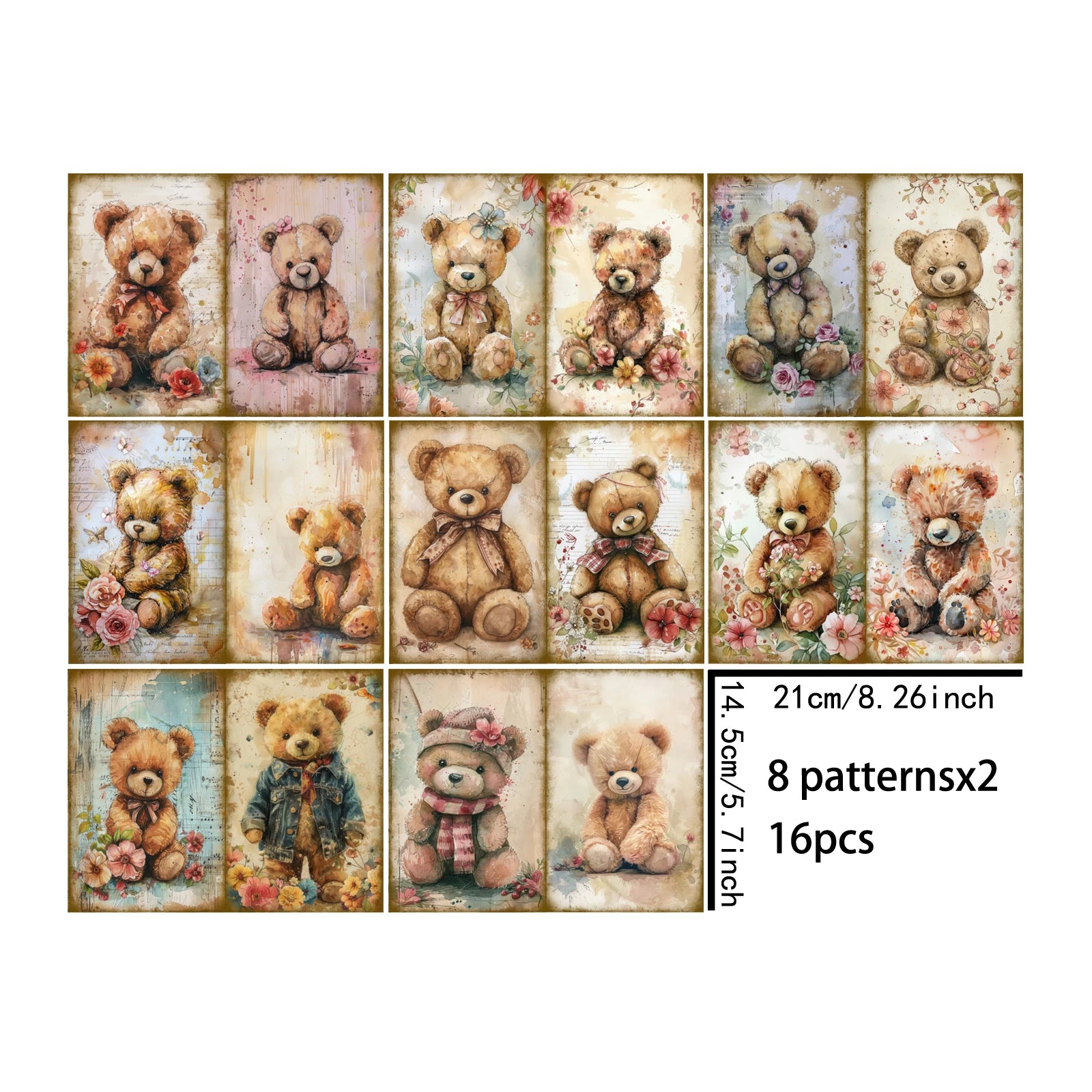 16 Sheets A5 Lace Cute Bear Background Vintage Grunge Paper | Journal Planning Scrapb lifestyle view
