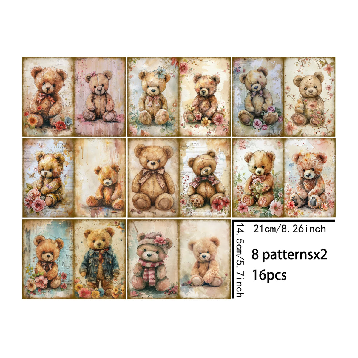 16 Sheets A5 Lace Cute Bear Background Vintage Grunge Paper | Journal Planning Scrapb lifestyle view