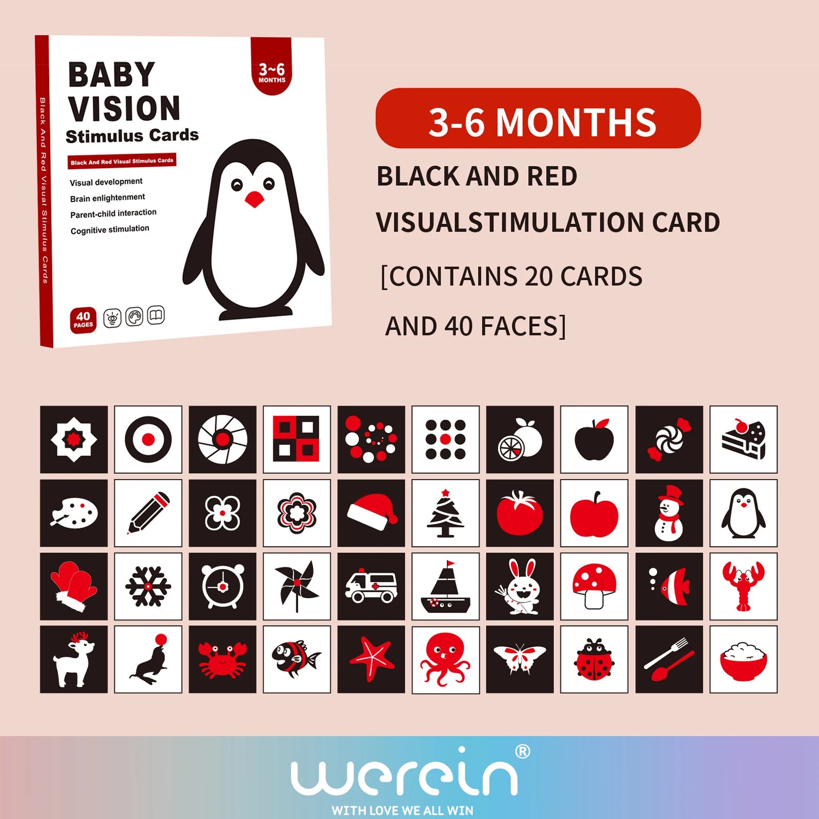 We Rein High Contrast Baby Black White Flash Cards, Newborn Visual Stimulation Cognit alternate view