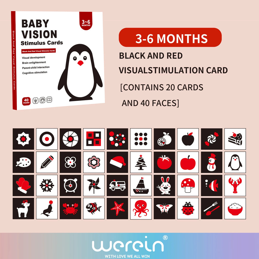 We Rein High Contrast Baby Black White Flash Cards, Newborn Visual Stimulation Cognit alternate view