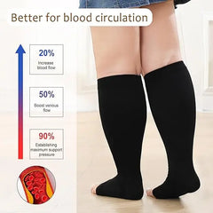 1 Pair Plus Size Compression Socks  Women Wide Calf Open Toe Graduated Medical Support Stockings Toeless Flight Pressure Socks