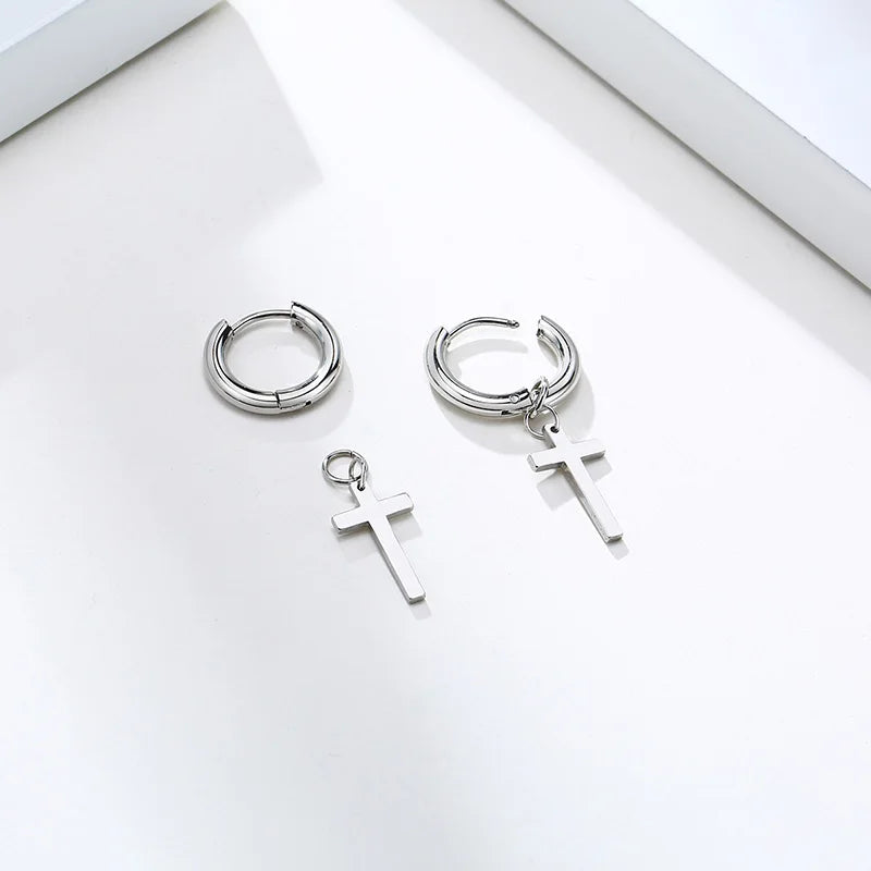 Stainless Steel Cross Earrings for Men | Durable Stud Earrings with Christian Cross Ch close-up view