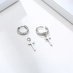 Stainless Steel Cross Earrings for Men | Religious Stud Earrings close-up view