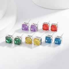 High Carbon Diamond Square 925 Sterling Silver Stud Earrings Premium Color Ice Flower Cu detail view
