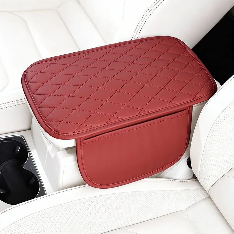 PU Leather Diamond Grid Car Armrest Pad, Center Console Protection, Dual Pocket Storage or No Pocket