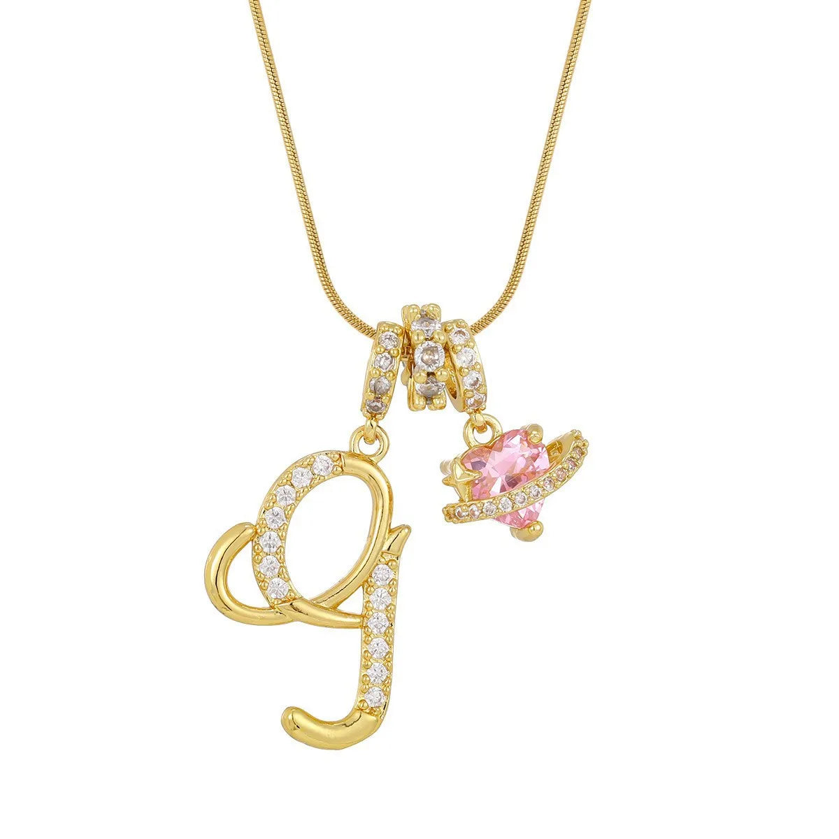 Fashion Letter Necklace for Women Pink Zircon Heart-shaped Pendant Suitable for Girls lifestyle view