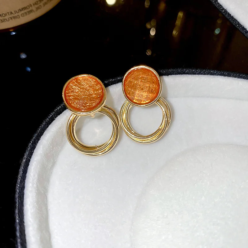 New Vintage Blue Coffee Square Oval Rhinestones Stud Earrings Women Shiny Cubic Geometri detail view
