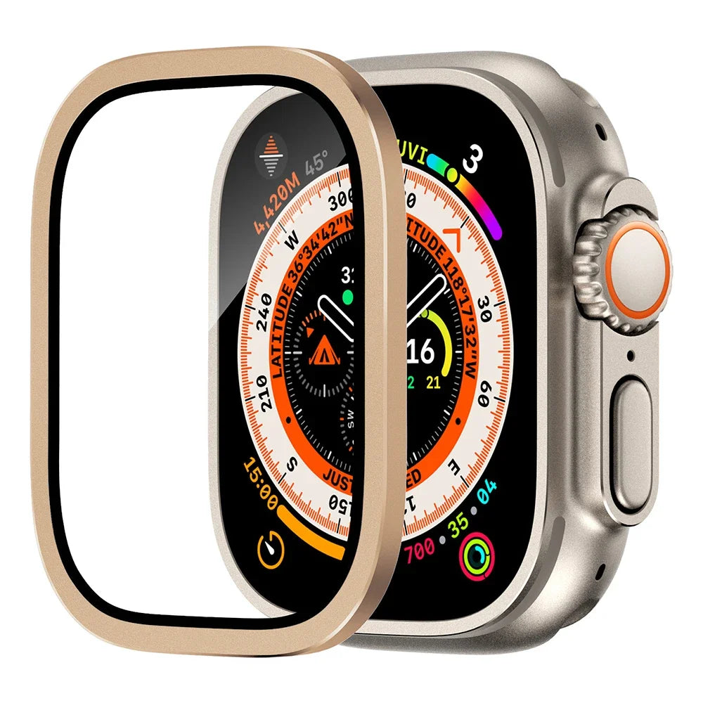 Tempered Glass For Apple Watch band ultra 49mm Screen Protector Anti-Scratch Glare HD Full Film Metal Bumper iWatch Ultra 49mm