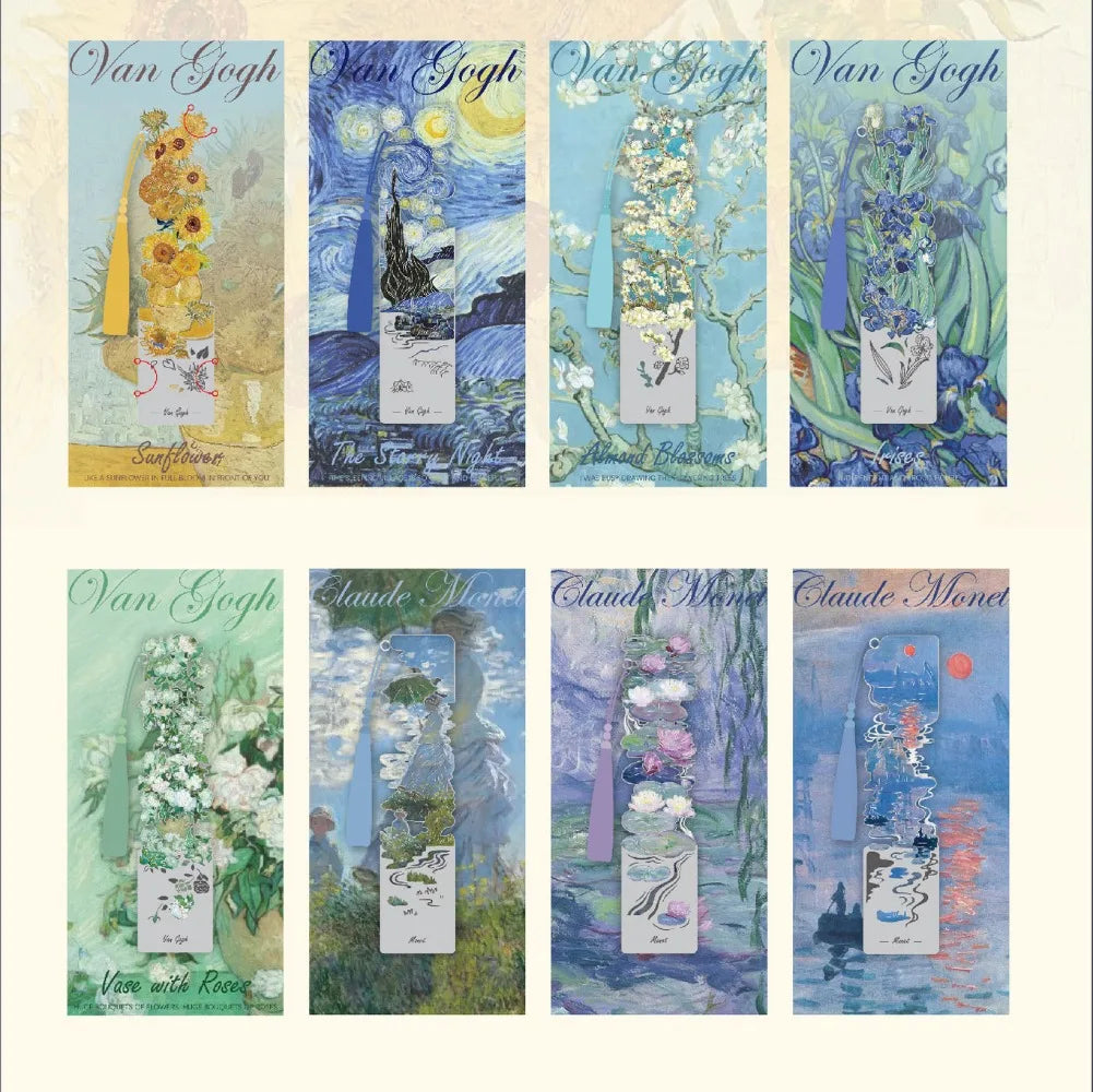 Floral Painting Hollow Metal Bookmark - Aesthetic Book Page Clip, Student Reading Mark close-up view
