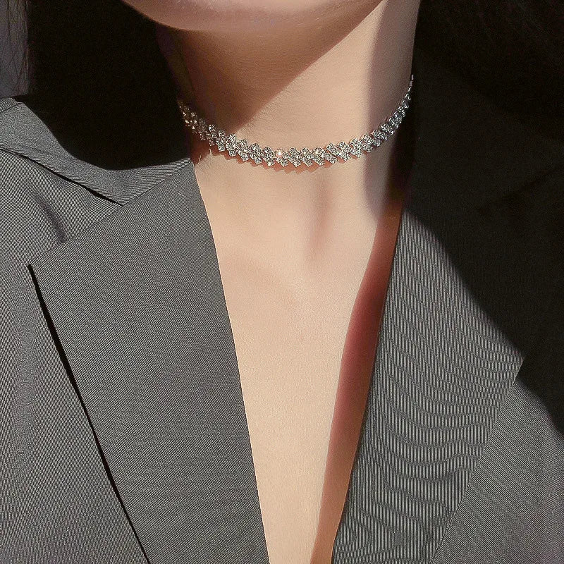 Simple Rhinestone Choker Necklace | Light Luxury Collarbone Chain for Women alternate view