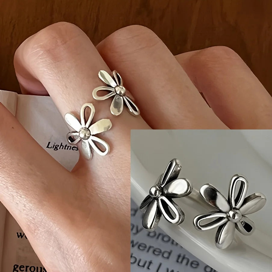 PANJBJ 925 Sterling Silve Multilayer Irregular Geometric Ring for Women Simple Charm Ret detail view