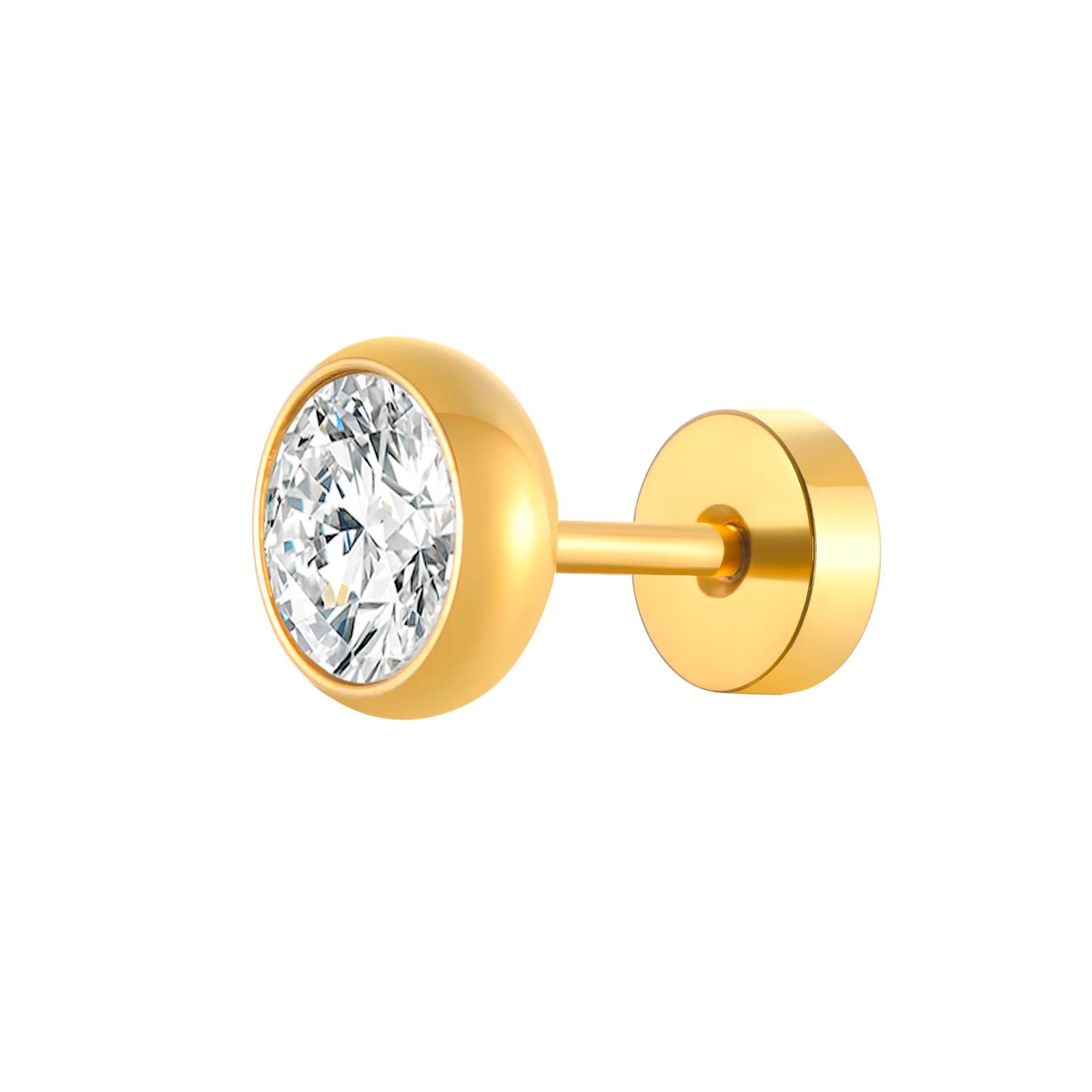 Vnox Multi-faced Cut Zircon Stone Earrings for Men, Screw Back Stud Barbell Shaped Ea alternate view