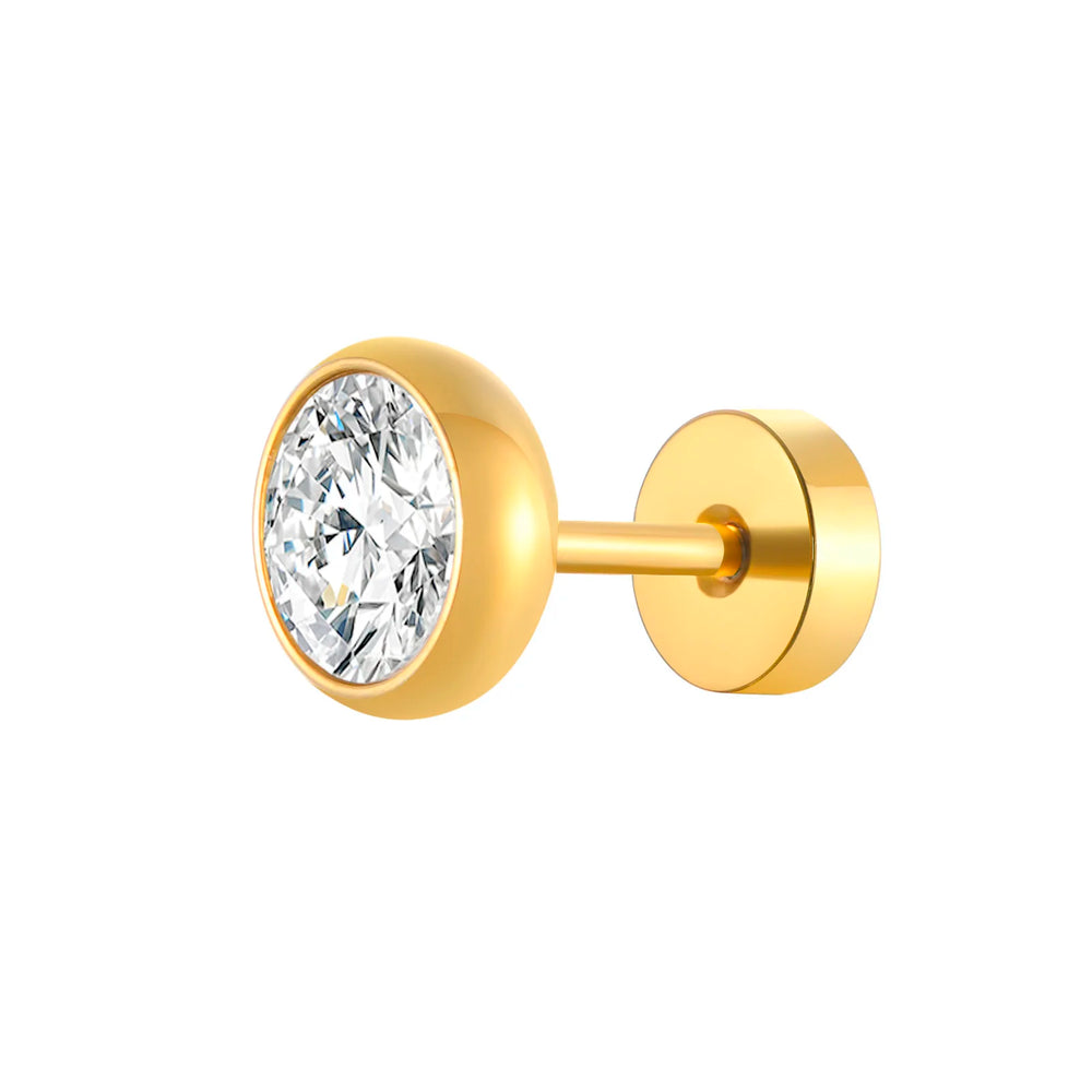 Vnox Multi-faced Cut Zircon Stone Earrings for Men, Screw Back Stud Barbell Shaped Ea alternate view