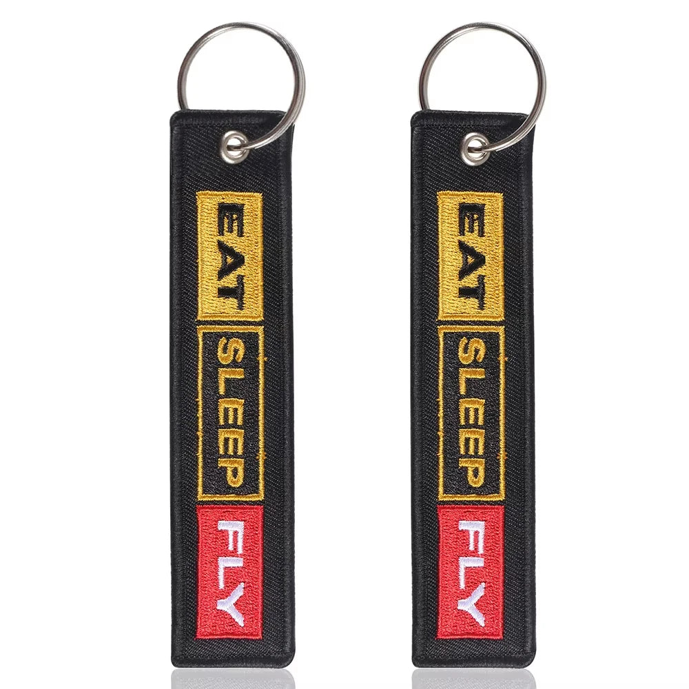 5 PCs Embroidery Eat Sleep Fly Keychains Key Ring | Aviation Pilot Gift Set close-up view