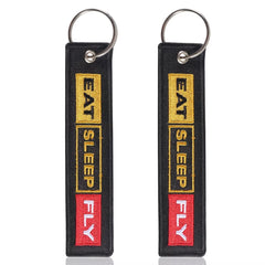 5 PCs Embroidery Eat Sleep Fly Keychains Key Ring | Aviation Pilot Gift Set close-up view