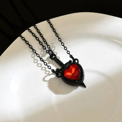 Gothic Sword and Heart Pendant Necklace Set | 2-Piece Gothic Jewelry for Halloween detail view