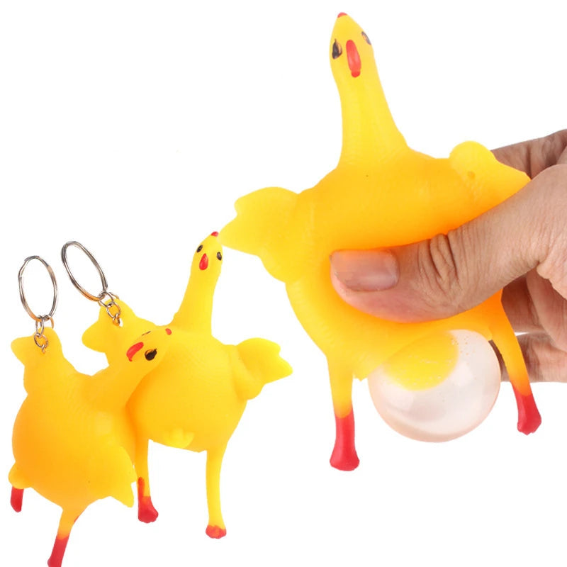 1PC Funny Fidgets Keychains Novelty Antistress Squeeze Laying Egg Chicken Toys Keyr additional angle