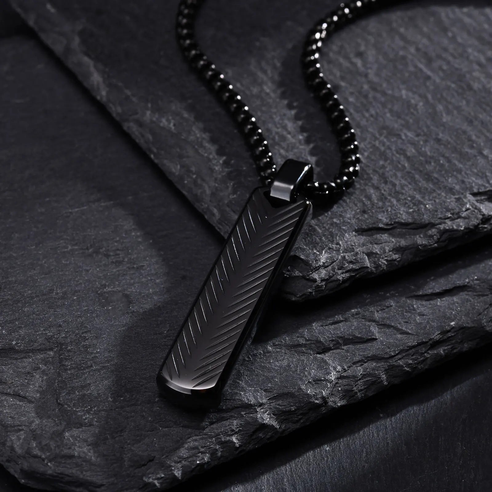 Vnox Stainless Steel Vertical Bar Pendant Necklaces for Men Boys, Black Silver Color alternate view