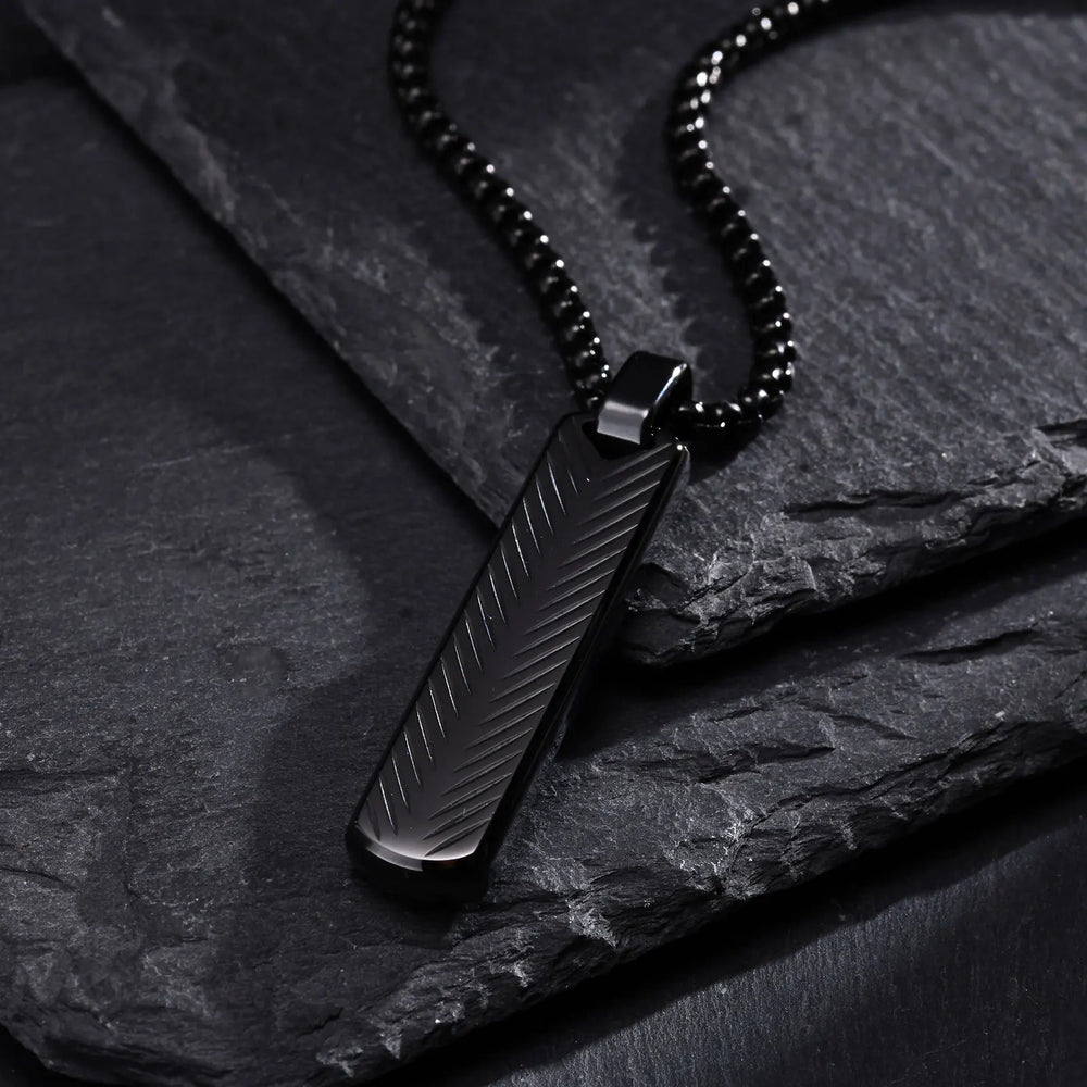 Vnox Stainless Steel Vertical Bar Pendant Necklaces for Men Boys, Black Silver Color alternate view