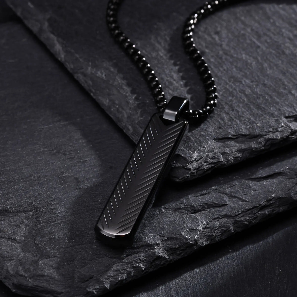 Vnox Stainless Steel Vertical Bar Pendant Necklaces for Men Boys, Black Silver Color alternate view
