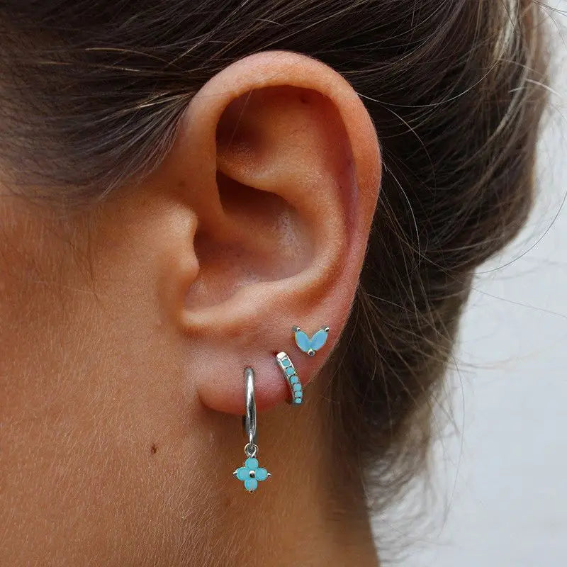3Pcs Crystal Tragus Stud Earring Set Flower Cartilage Huggie Earring Bulk Helix Jewel alternate view