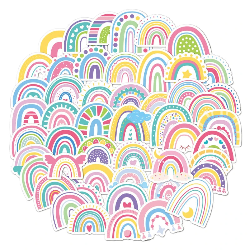 Rainbow Vinyl Stickers for Water Bottles Laptop Cup Phone | 50 Pack Cute Decals detail view