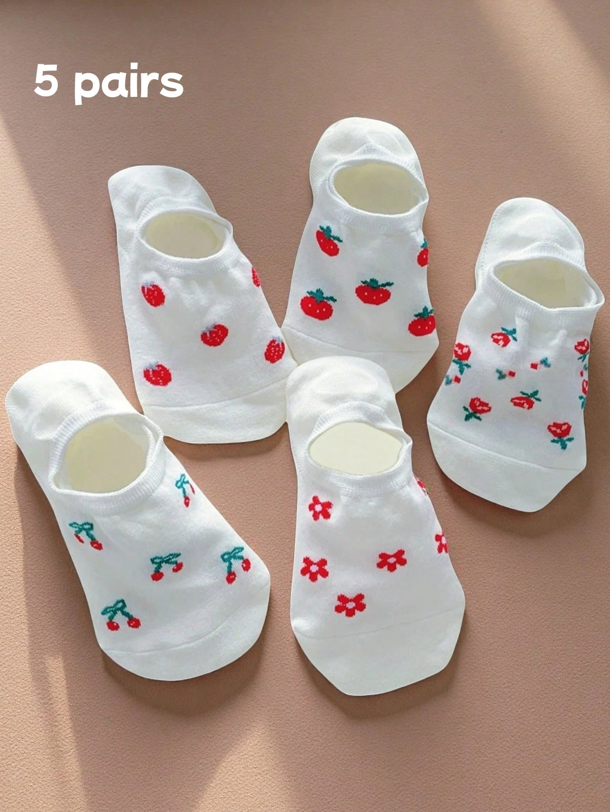 Cherry Print No-Show Boat Socks | Women's Thin Breathable Summer Socks additional angle