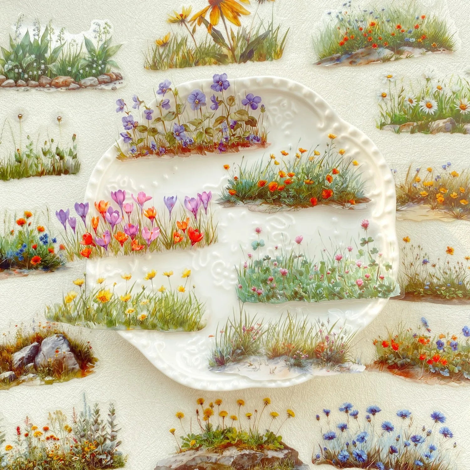 20pcs/pack Flower PET Stickers Green Plants PET Stickers Hand Account DIY Decoration lifestyle view