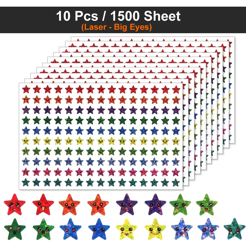 Happy Face Stars Reward Sticker Pack | 450-3000 Sheets for DIY Decor close-up view