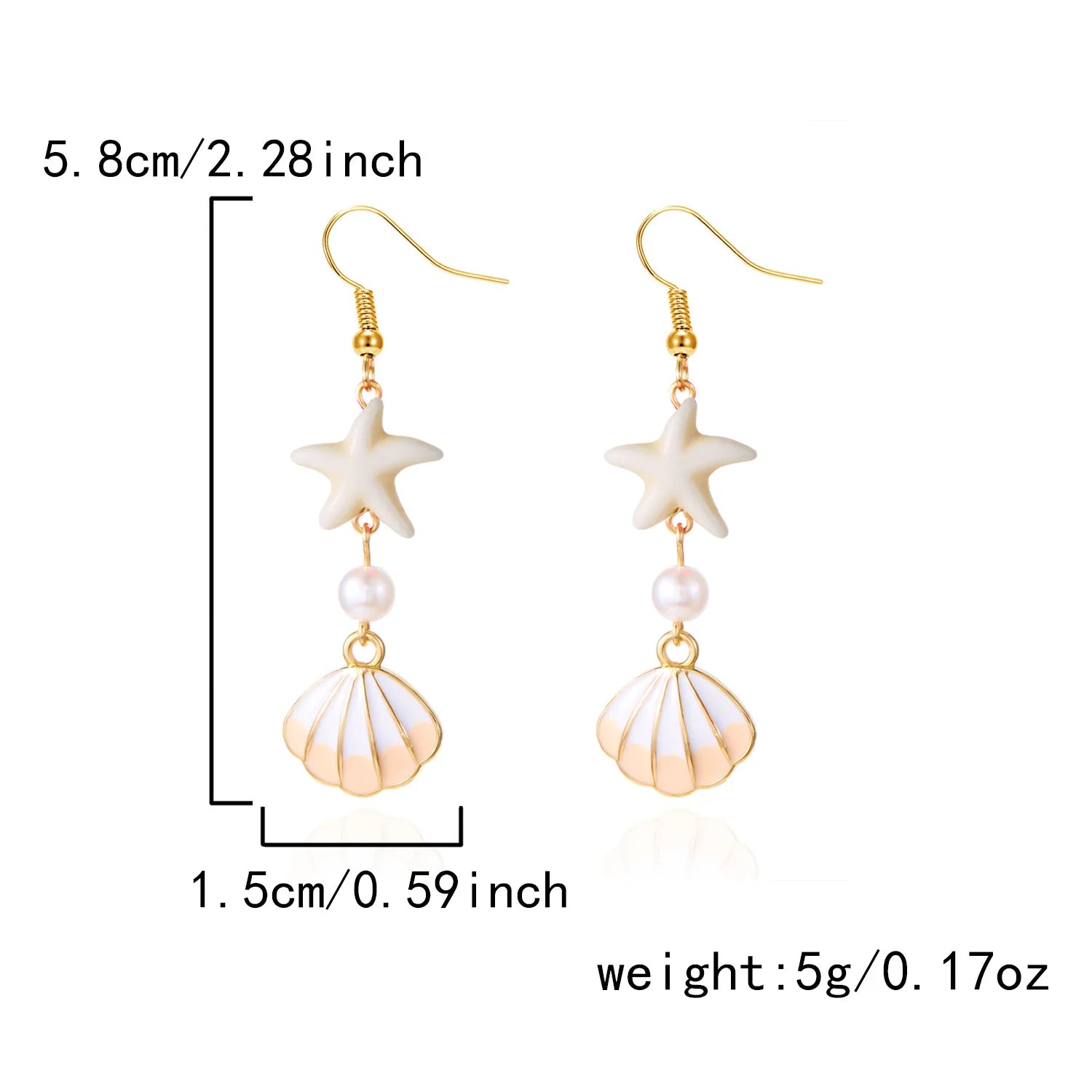 1 Pair Minimalist Starfish, Pearl & Shell Design Earrings, Suitable For Beach Vacat additional angle