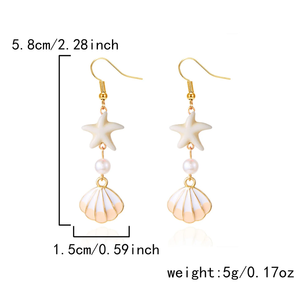 1 Pair Minimalist Starfish, Pearl & Shell Design Earrings, Suitable For Beach Vacat additional angle