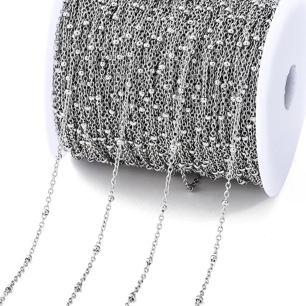 No Fade 2Meters Stainless Steel Chain Cross Chain with Beads for DIY Necklace Bracelet A detail view