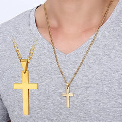 Fashion Stainless Steel Cross Pendant Necklace For Women Men Link Chain Charm Necklace C detail view