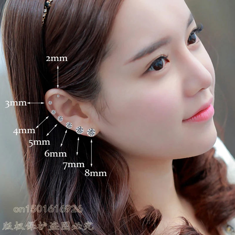 Stainless Steel Titanium Stud Earrings | 4 Color CZ Crystal Screw Back Earrings for W alternate view
