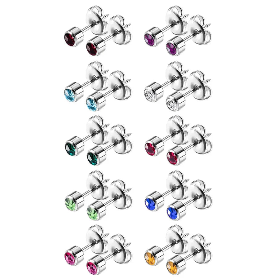 10pairs Colorful Rhinestone Earrings Set Simple Style Stainless Steel Body Ear Jewelry Set for Pierc