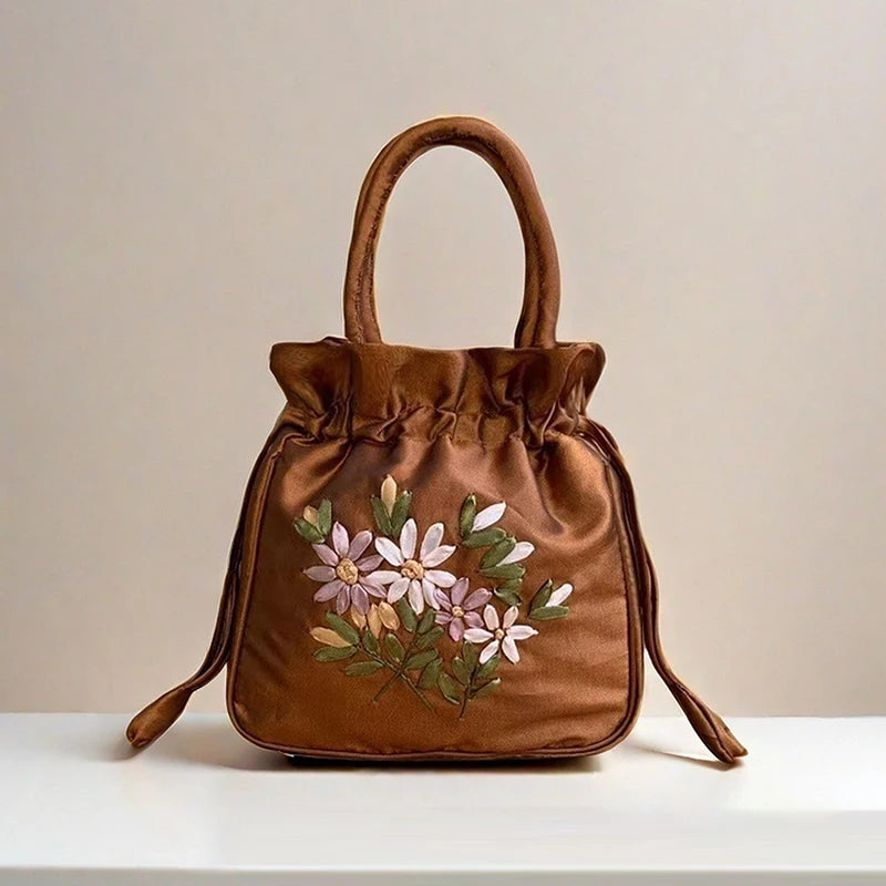 ZTBBAO Embroidered Flower Bucket Bag | Small Top Handle Handbag for Women alternate view