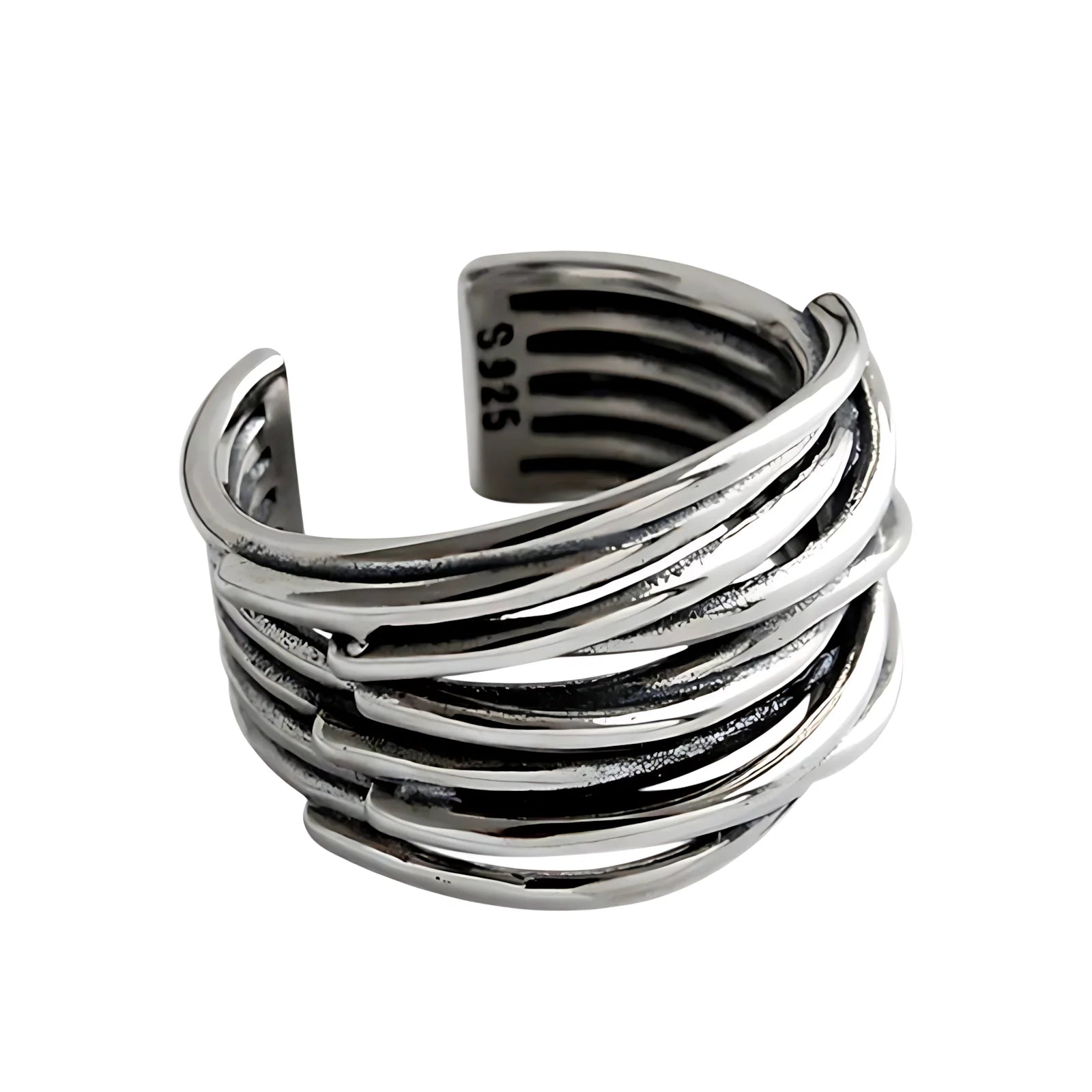 VENTFILLE 925 Sterling Silber Geometrischer Mehrschichtiger Ring mit runden Perlen | Modischer Punk-Temperament-Schmuck