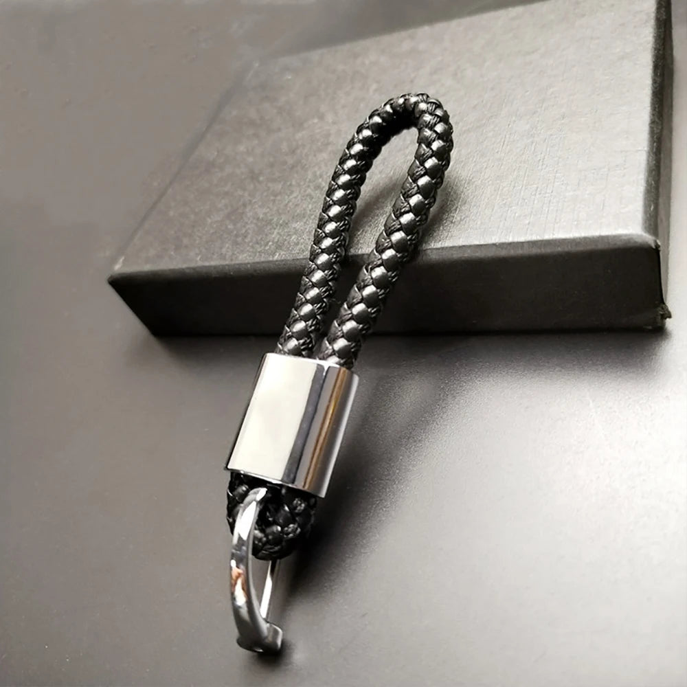 Hand-woven Leather Car Key Ring | Premium Rope Keychain for Men and Women close-up view
