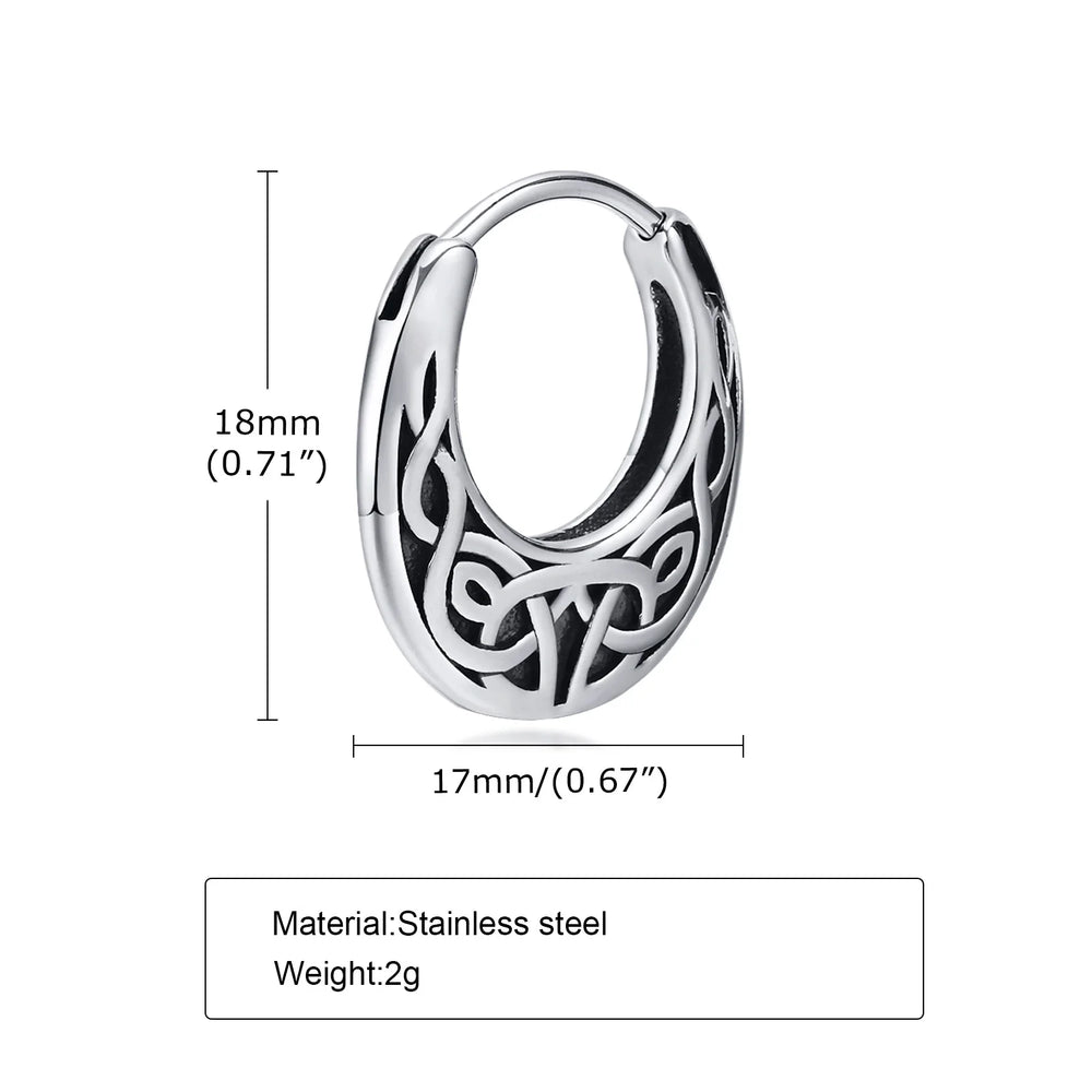 Punk Viking Hoop Earrings for Men Boys,Vintage Celtic Knot Stainless Steel Huggies Ea alternate view