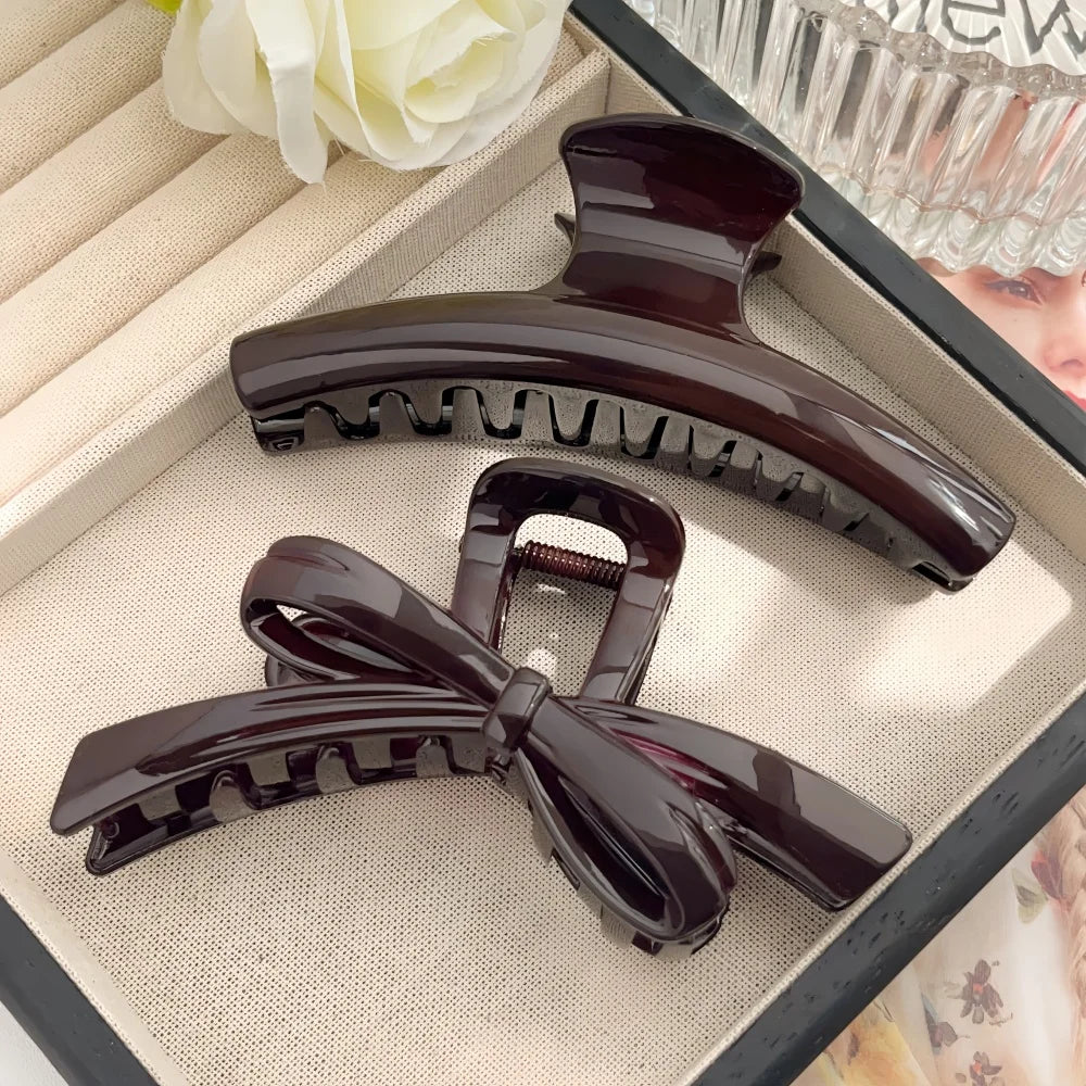 2pcs/set Hair Claw Clips for Women Girls Heart Bow Dots Leopard Large Small Crab Hairpin detail view