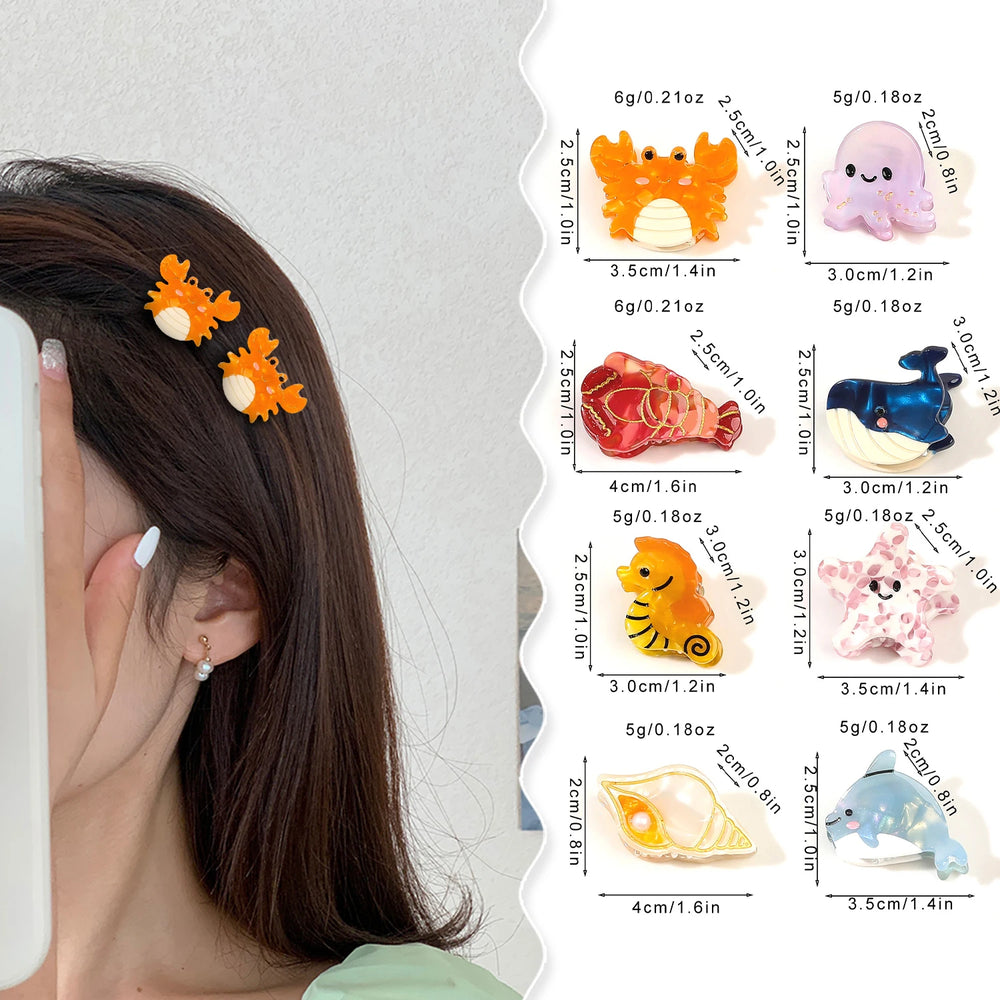 Small Delicate Cute Lovely Acetate Hair Clips Cartoon Whale Seahorse Crab Starfish Ha alternate view