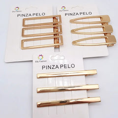 3Pcs/set Korean Metal Hairpins for Women Simple Hollow Out Bangs Side Clips Gold Color Hairgrip Broken Hair Accessories Headwear
