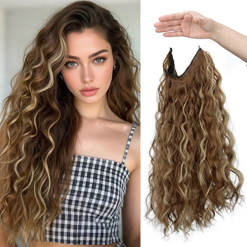 Long Synthetic Fishing Line Hair Extensions Elegant Water Wave Curly Styles for Women Li detail view