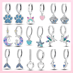 Luminous Shell Women Earrings Original 925 Sterling Silver Pave CZ Star Moon Hoop Earrings Engagemen