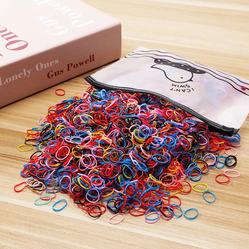 500/1000/2000pcs Girls Colourful Disposable Rubber Band Hair Ties Headband Children Po close-up view