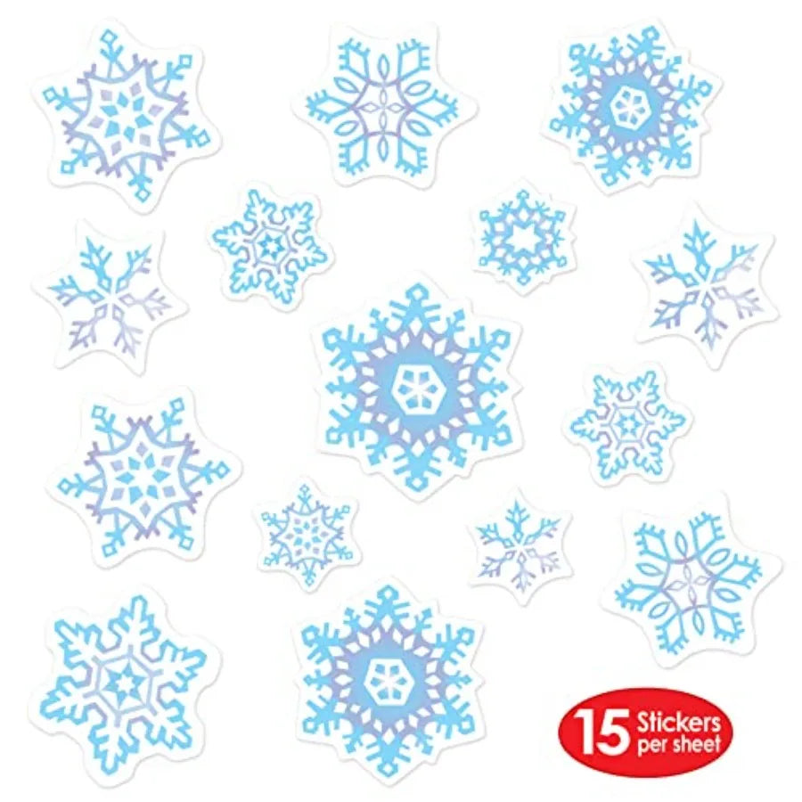 Snowflake Stickers for Winter Decor | Blue Grey White Pack of 60 alternate view