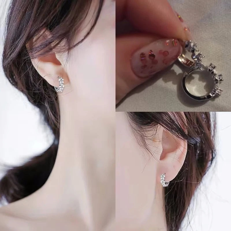 925 Sterling Silver Small Rose Flower Round Hoop Earring AAA Zircon For Women Female Cha detail view